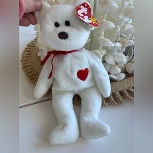 White Teddy Bear with Red Heart- Valentino 1994 beanie baby